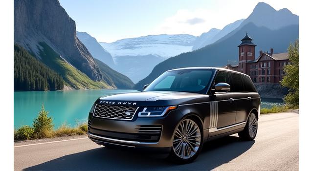 Range Rover parked majestically in front of Fairmont Chateau Lake Louise