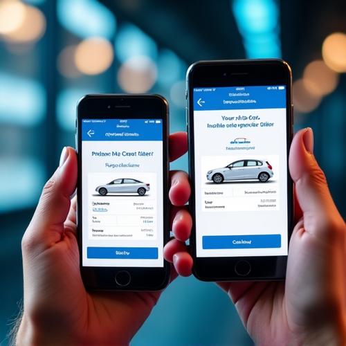 Smartphone mockups displaying the CarRentalCanada mobile app interface for easy car booking.