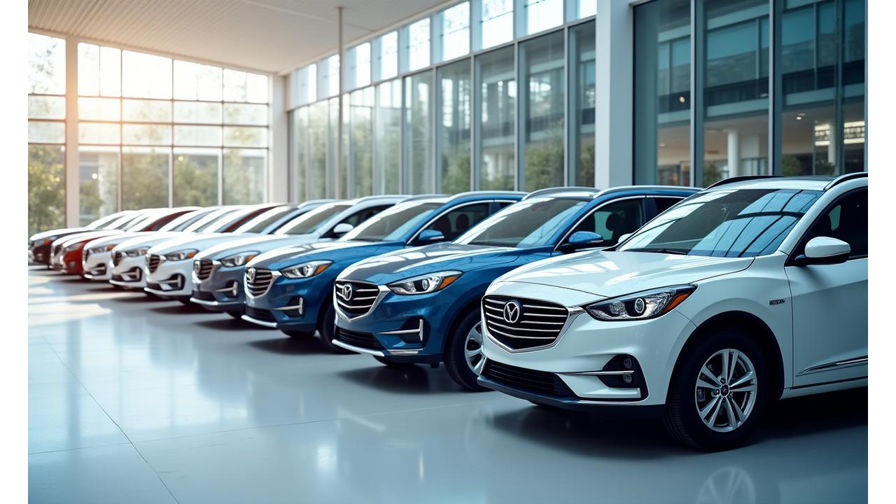 A diverse lineup of rental cars, from sedans to SUVs, illustrating comparable vehicle replacement options.