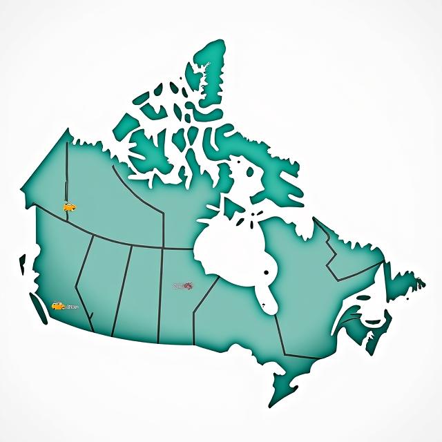 An illustrative map of Canada highlighting popular tourist routes and national park locations, with small car icons.